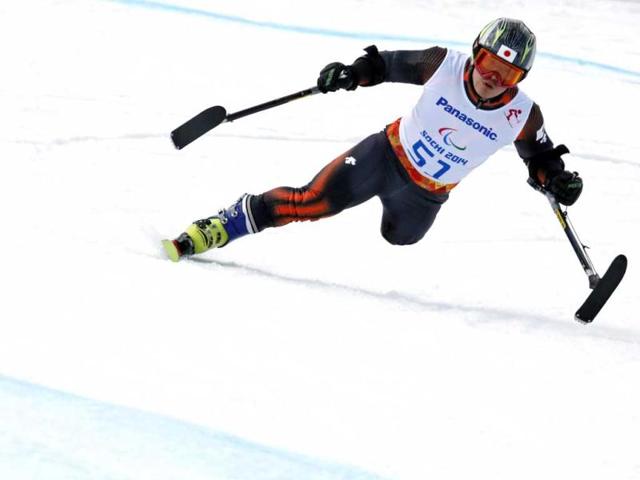 Japan's Hiraku Misawa takes a curve as he skis during the men's downhill standing training at the 2014 Sochi Paralympic Winter Games at the Rosa Khutor Alpine Center. (Reuters Photo) Japan's Hiraku Misawa takes a curve as he skis during the men's downhill standing training at the 2014 Sochi Paralympic Winter Games at the Rosa Khutor Alpine Center. (Reuters Photo)