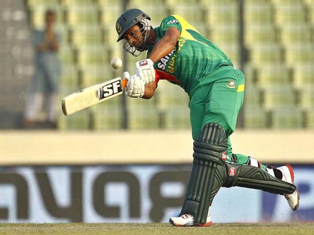 Bangladesh’s Mahmudullah plays a shot during the Asia Cup match against Sri Lanka in Mirpur. (AP Photo)