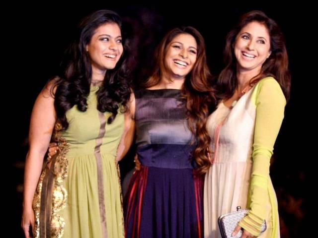 Bollywood actor Kajol Devgn, Tanisha Mukherji and Urmila Matondkar on the opening day of Lakme Fashion Week 2014, in Mumbai. (PTI Photo)