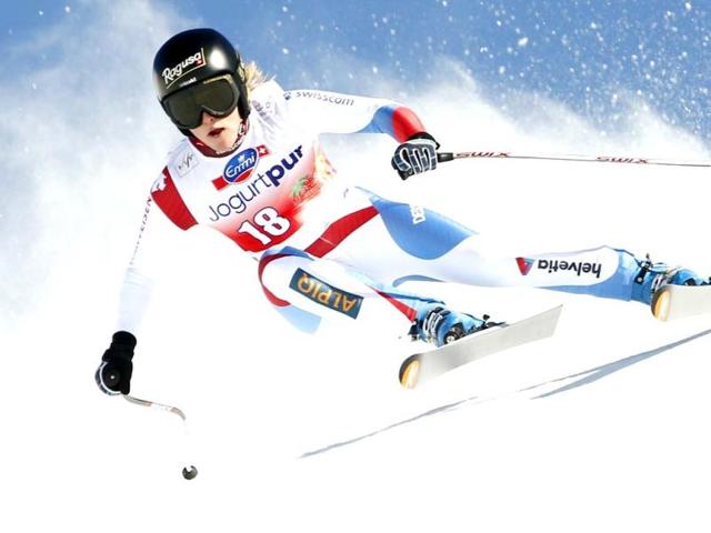 Lara Gut of Switzerland races during the women's downhill event of the FIS Alpine Skiing World Cup finals in the Swiss ski resort of Lenzerheide. (Reuters Photo)