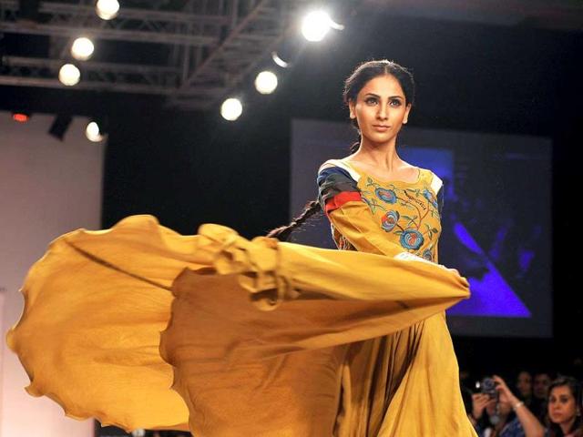 A model showcases a creation by designer Purvi Doshi on the fourth day of LFW. (AFP PHOTO) A model showcases a creation by designer Purvi Doshi on the fourth day of LFW. (AFP PHOTO)