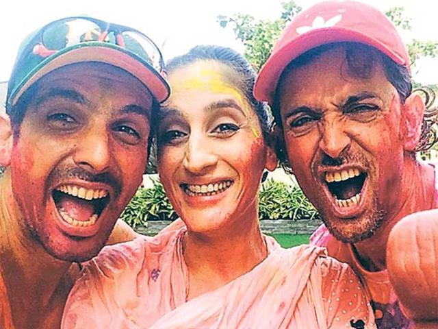 Actor Hrithik Roshan, who separated from his wife Sussanne Khan in December 2013, celebrated Holi with Sussanne’s cousins Zayed Khan and Farah Khan Ali. Farah posted a picture of the trio on Instagram. Also check out how other celebs celebrated Holi.