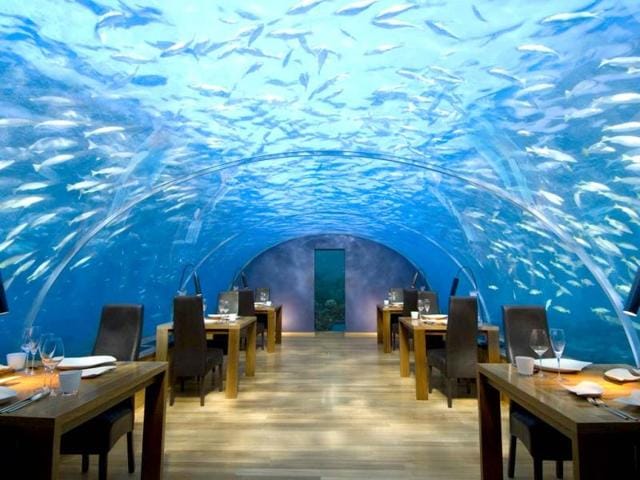 Ithaa Undersea Restaurant, Conrad Maldives Rangali Island, Maldives. (AFP PHOTO)