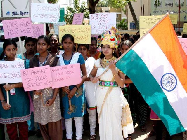 College students attend a voting awareness campaign in Coimbatore. (PTI photo)