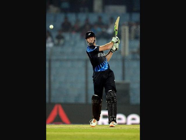 New Zealand's Martin Guptill plays a shot during their ICC World Twenty20 match against England at the Zahur Ahmed Chowdhury Stadium in Chittagong. (AFP Photo)