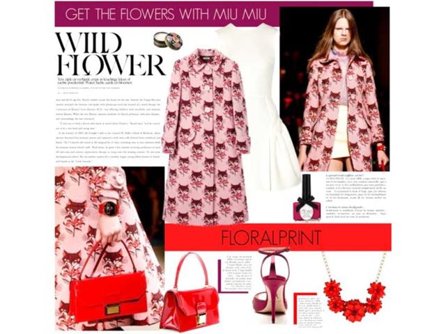 Spring's here and we take a look at an accessory aimed to help ease the transition between seasons, the flower necklace, as demonstrated by Polyvore. Red pop: Necklace via debenhams.com, Miu Miu coat, dress and bag, Paul Andrew shoe.(AFP PHOTO)