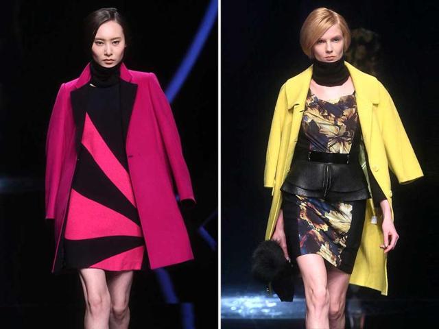Models in a creation for the Juzui Liu Ming Collection during the China Fashion Week in Beijing. The biannual fashion week is being held from March 25 to 31. (AFP)