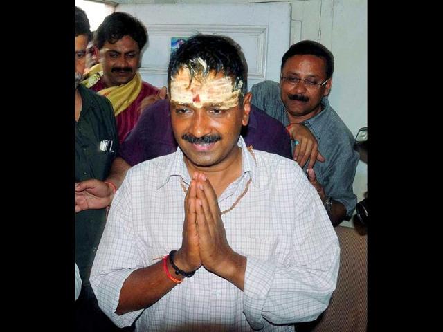 AAP convener Arvind Kejriwal at Tulsi Ghat in Varanasi on Tuesday. PTI Photo