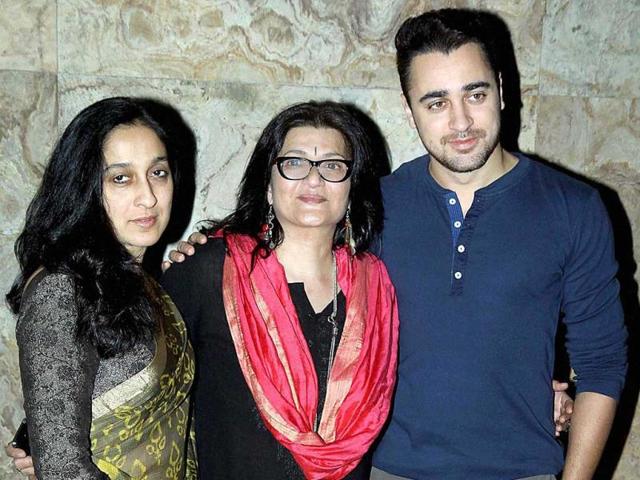 Imran Khan, his mother Nuzhat Khan and veteran actress Sarika during special screening of the film 'Club 60' in Mumbai on Sunday. (PTI Photo)