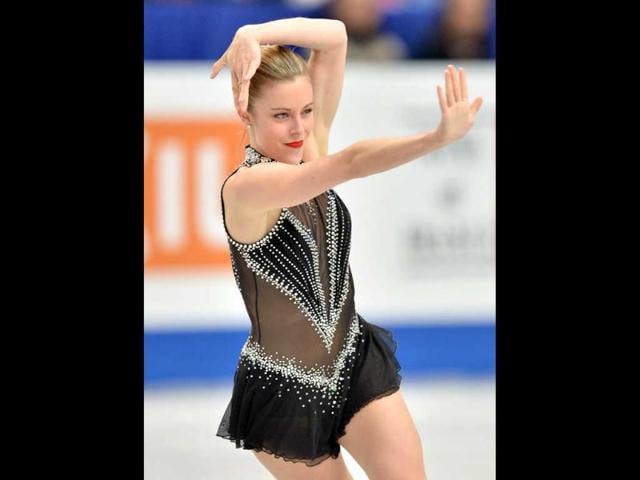 Ashley Wagner of the US performs during the ladies' short program at the world figure skating championships in Saitama (AFP photo)