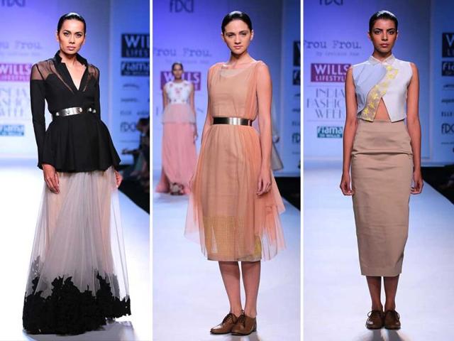 Drawing inspiration from an average family's freshly washed clothes pinned on the clothing line, designer Archana Rao presented a rather summery collection. (HT Photo/ Rajesh Kashyap) Drawing inspiration from an average family's freshly washed clothes pinned on the clothing line, designer Archana Rao presented a rather summery collection. (HT Photo/ Rajesh Kashyap)