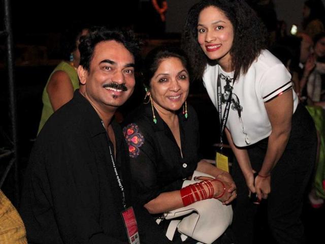 Designer Wendell Rodricks, actor Neena Gupta and her designer daughter Masaba Gupta at a party during the Wills Lifestyle India Fashion Week 2014 in New Delhi. (HT Photo/ Rajesh Kashyap)