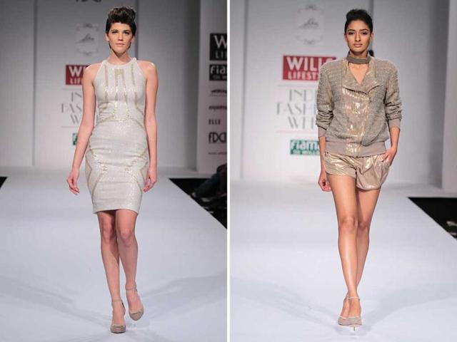 Models walk down the runway for 'Saaj by Ankita' on Day four of Wills Lifestyle India Fashion Week 2014 in New Delhi. (HT Photo/ Rajesh Kashyap)