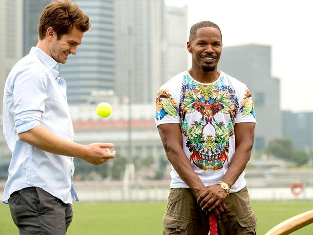 Howzzat? The stars of The Amazing Spider-Man 2, which releases in India on May 1, get a piece of Indian Premiere League action at an event to promote Earth Hour in Singapore. Here, the Spidey bad guy Jamie Foxx takes the bat while Andrew Garfield flicks the ball.