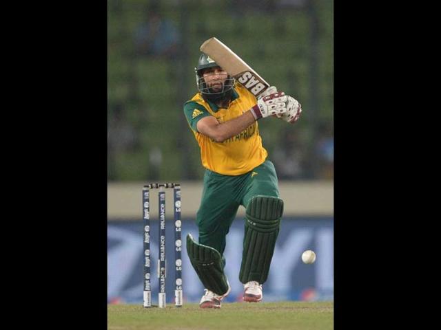 South Africa's Hashim Amla plays a shot during their ICC World Twenty20 match against India at the Sher-e-Bangla National Cricket Stadium in Dhaka. (AFP Photo)
