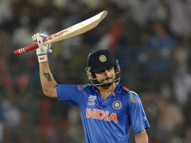 Virat Kohli reacts after socring a half century during the ICC World Twenty20 final match against Sri Lanka at the Sher-e-Bangla National Cricket Stadium in Dhaka. (AFP Photo)