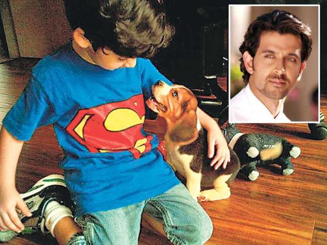 Seen here is Hrithik Roshan’s son, Hrehaan, with their dog, Paris. Seen here is Hrithik Roshan’s son, Hrehaan, with their dog, Paris.