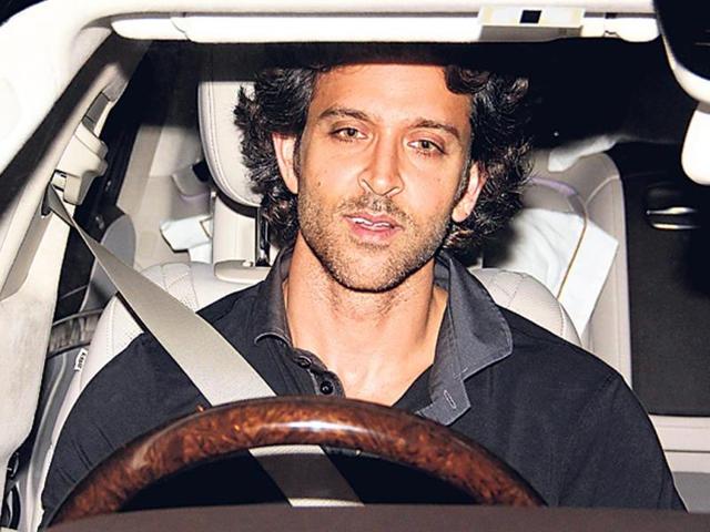 Hrithik Roshan takes his car for a spin at night.
