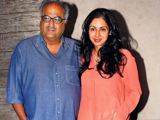 Boney Kapoor poses with Sridevi.