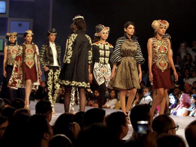 Models display designer Akif Mahmood's works at a fashion show in Lahore. (AP Photo) Models display designer Akif Mahmood's works at a fashion show in Lahore. (AP Photo)