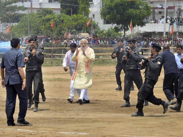 BJP's PM candidate Narendra Modi during an election rally in Hazaribagh. (HT Photo/Rajesh Sinha) BJP's PM candidate Narendra Modi during an election rally in Hazaribagh. (HT Photo/Rajesh Sinha)