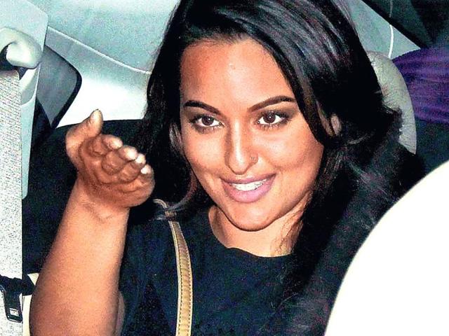 Sonakshi Sinha arrives at a movie screening in Mumbai.