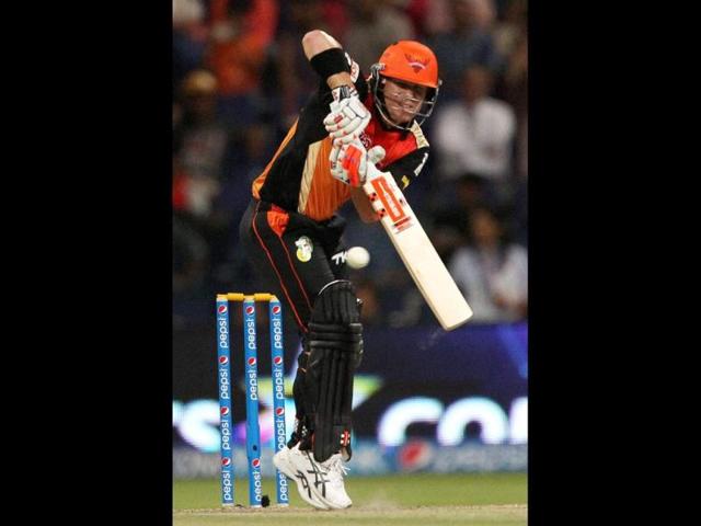 David Warner of Sunrisers Hyderabad bats during their IPL 7 match against Rajasthan Royals in Abu Dhabi. (PTI Photo)
