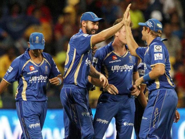 Kane Richardson of Rajatshan Royals celebrates the wicket of Shikhar Dhawan of Sunrisers Hyderabad during their IPL 7 match in Abu Dhabi. (PTI Photo)
