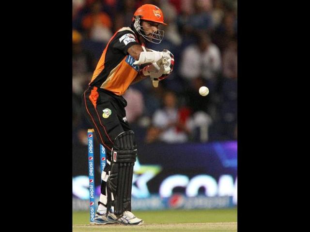 Shikhar Dhawan of Sunrisers Hyderabad bats during their IPL 7 match against Rajasthan Royals in Abu Dhabi. (PTI Photo)
