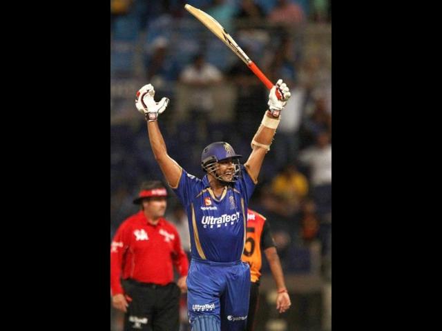 Stuart Binney of Rajatshan Royals celebrates their win against Sunrisers Hyderabad in their IPL 7 match in Abu Dhabi. (PTI Photo)