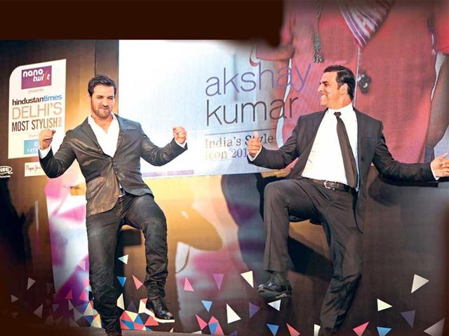 The swishest, swankiest and the most stylish raised a toast to their awards and indulged in tall glasses of wine, fashionable chit-chat and candid conversations at the Delhi's Most Stylish awards on Friday. John Abraham and Akshay Kumar shake a leg after receiving their awards.