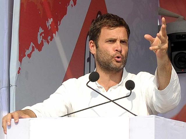 Congress vice-president Rahul Gandhi gestures as he speaks during an election rally in Mahaboobnagar, some 110kms from Hyderabad. (AFP photo)