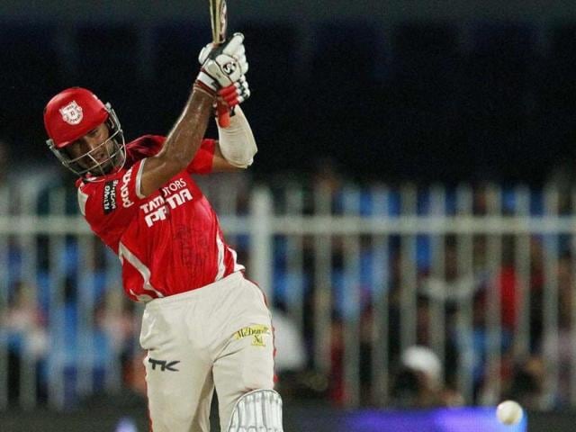 Cheteshwar Pujara of Kings XI Punjab plays a shot during their IPL 7 match against Sunrisers Hyderabad in Sharjah. (PTI Photo)