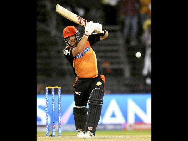 Aaron Finch of Sunrisers Hyderabad bats during their IPL 7 match against Kings XI Punjab in Sharjah. (PTI Photo)