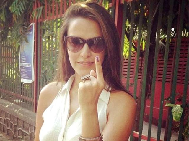I also got inked! Neha Dhupia flaunts her finger after casting her vote.
