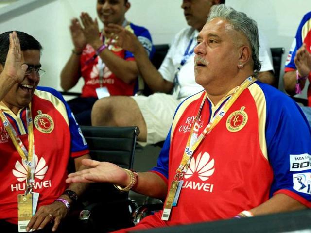 Vijay Mallya, owner of Royal Challngers Banglore watches his team's IPL 7 match against Kolkata Knight Riders in Sharjah. (PTI Photo)