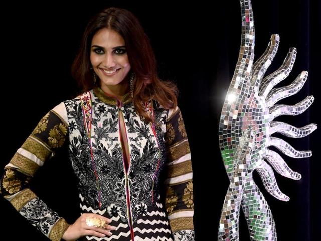 Bollywood actor Vaani Kapoor poses on the green carpet at the Tampa Convention Center ahead of IIFA Rocks. (AFP)