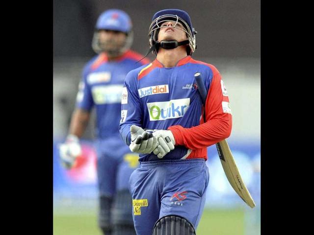 Quinton de Kock of the Delhi Daredevils leaves after getting out during the IPL 7 match against Sunrisers Hyderabad in Dubai (PTI Photo)