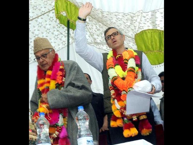 National-Conference-NC-president-and-candidate-Farooq-Abdullah-and-J-amp-K-CM-Omar-Abdullah-during-an-election-campaign-rally-at-Waterhail-Khanshaib-in-Budgam-PTI-photo