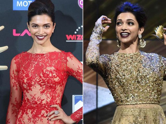 Bollywood diva Deepika Padukone turned many heads in her bold red gown (left); she dances at the Mid Florida Credit Union Amphitheater during the IIFA Magic of the Movies show at the 15th International Indian Film Academy (IIFA) Awards in Tampa, Florida. (AFP)