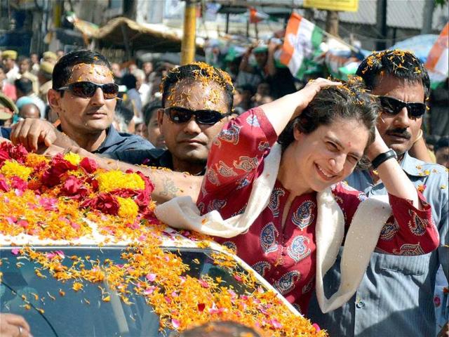 Priyanka Vadra during an election campaign for her mother and Congress president Sonia Gandhi in Rae Bareli. (PTI Photo)