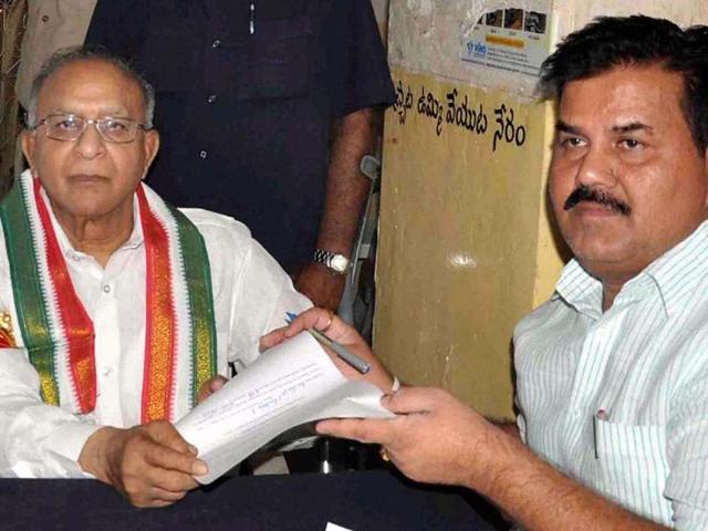 Congress candidate S Jaipal Reddy files his nomination in Hyderabad. (PTI photo)
