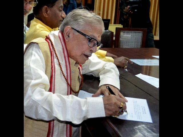 BJP leader Murli Manohar Joshi files his nomination papers in Kanpur. (PTI photo)