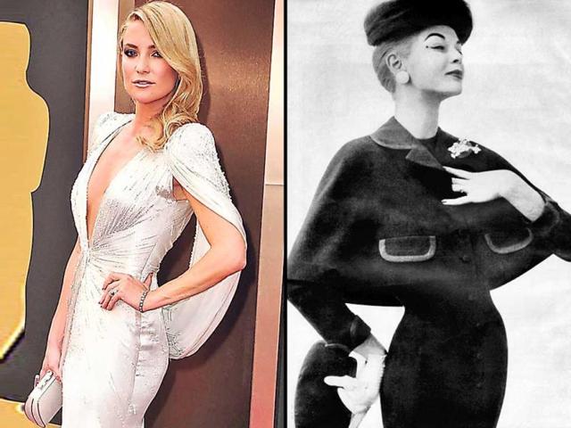 Power shoulders: If you are not the kind who likes to go for sharp epaulettes on your shoulder to get a diva posture, then opt for a looped cape. Reminiscent of the classic dupatta drape, the detachable version of the style on actor Kate Hudson by Atelier Versace at the Oscars lent the simple curve-hugging ivory dress style-infused power. | Making style history: Be it topcoats for men or stylish fish mouth collared cloak-style toppers, the cape has been in fashion for long. From the Chaucerian days of The Canterbury Tales to present day runway — the cape can be re-imagined through fashion history. (HT PHOTO)