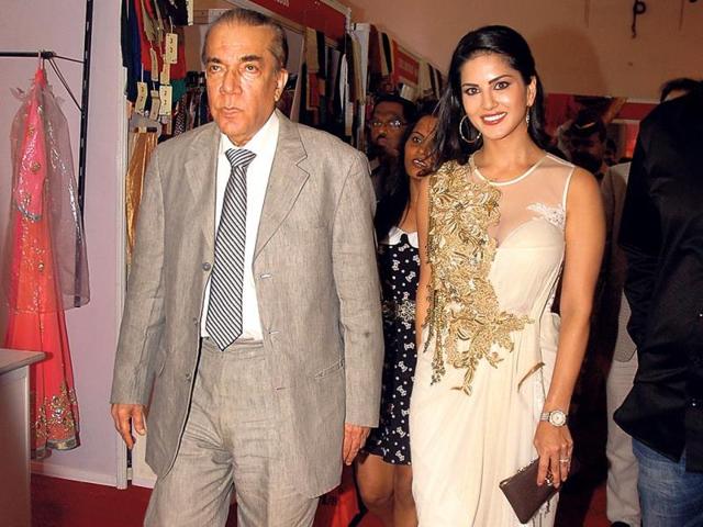 Actor Sunny Leone was spotted at an exhibition in the city. (HT PHOTO)