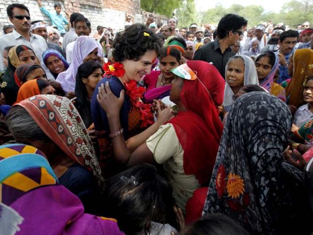 Priyanka Gandhi Vadra during election campaign for Congress vice president Rahul Gandhi, in Amethi. (Arun Sharma/HT Photo)
