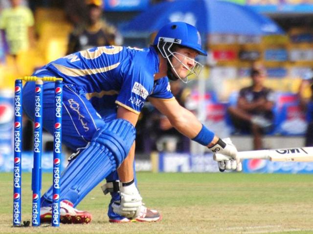 Shane Watson of Rajasthan Royals plays a shot during their IPL match against Kolkata Knight Riders at Motera Stadium in Ahmedabad. (PTI Photo)