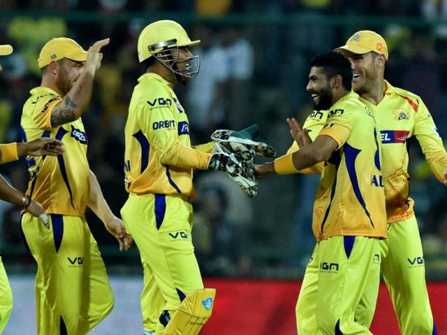 Chennai Super Kings players celebrate after the wicket of Quinton De Kock of Delhi Daredevils during their IPL 7 match at Ferozshah Kotla, in New Delhi. (PTI Photo)