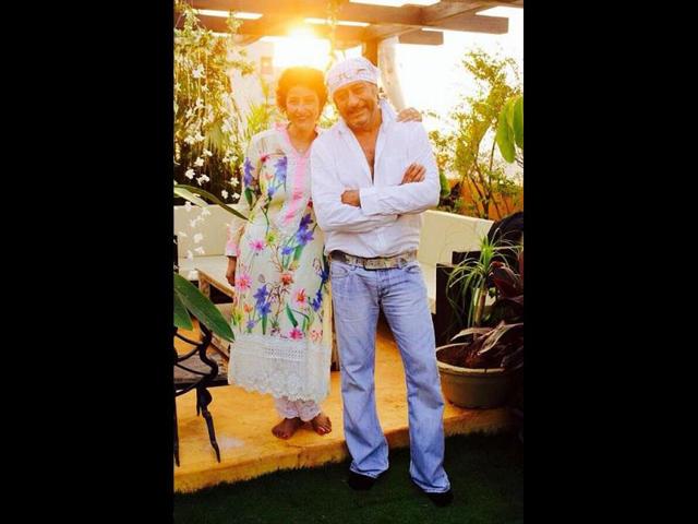Manisha Koirala poses with Jackie Shroff during a get-together.