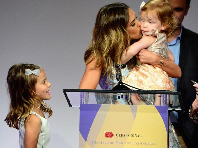Actress Jessica Alba, Cash Warren and daughter Honor Warren at The Helping Hand of Los Angeles Mother's Day Luncheon at The Beverly Hilton Hotel.